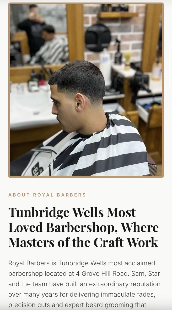 Royal Barbers website, online booking