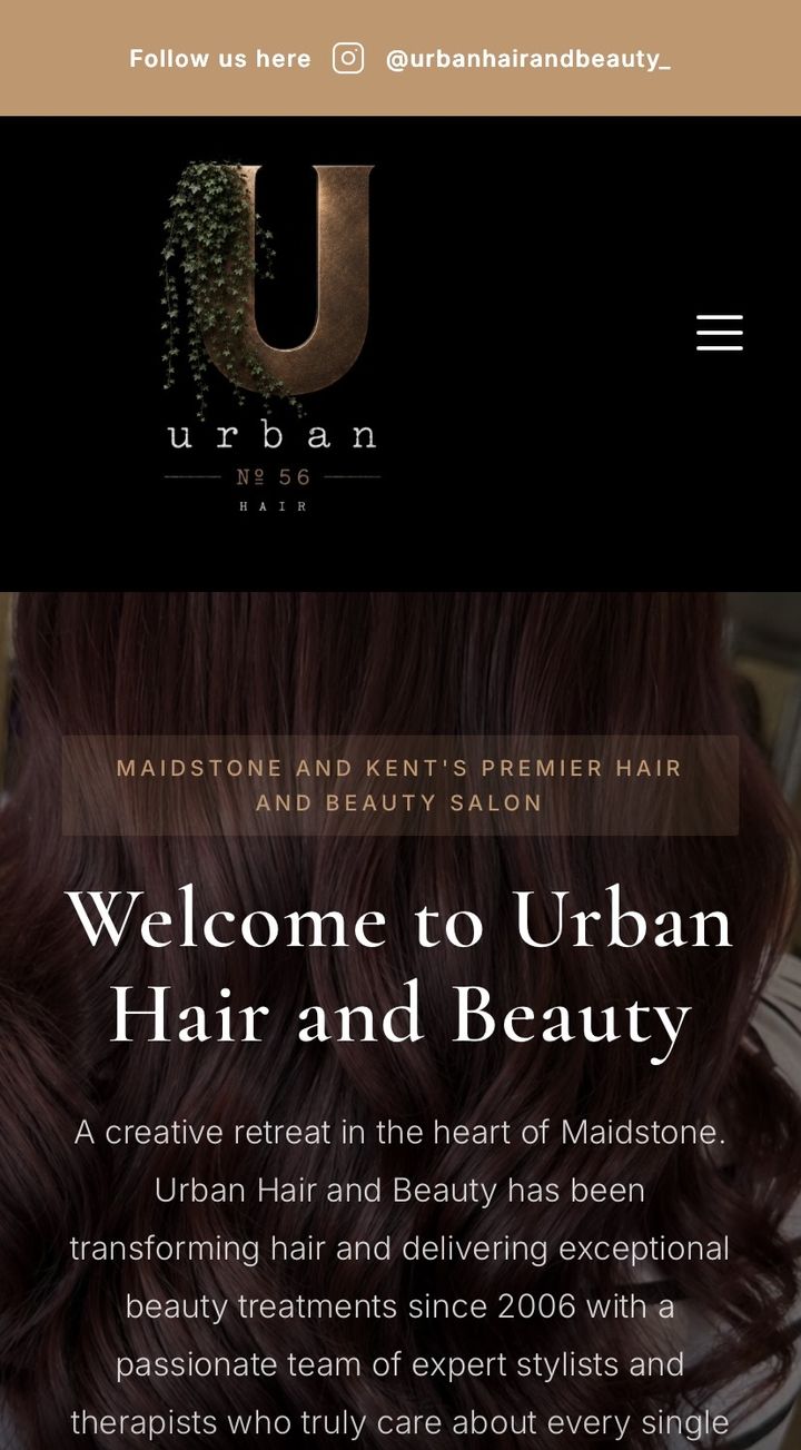 Urban Hair and Beauty website, homepage