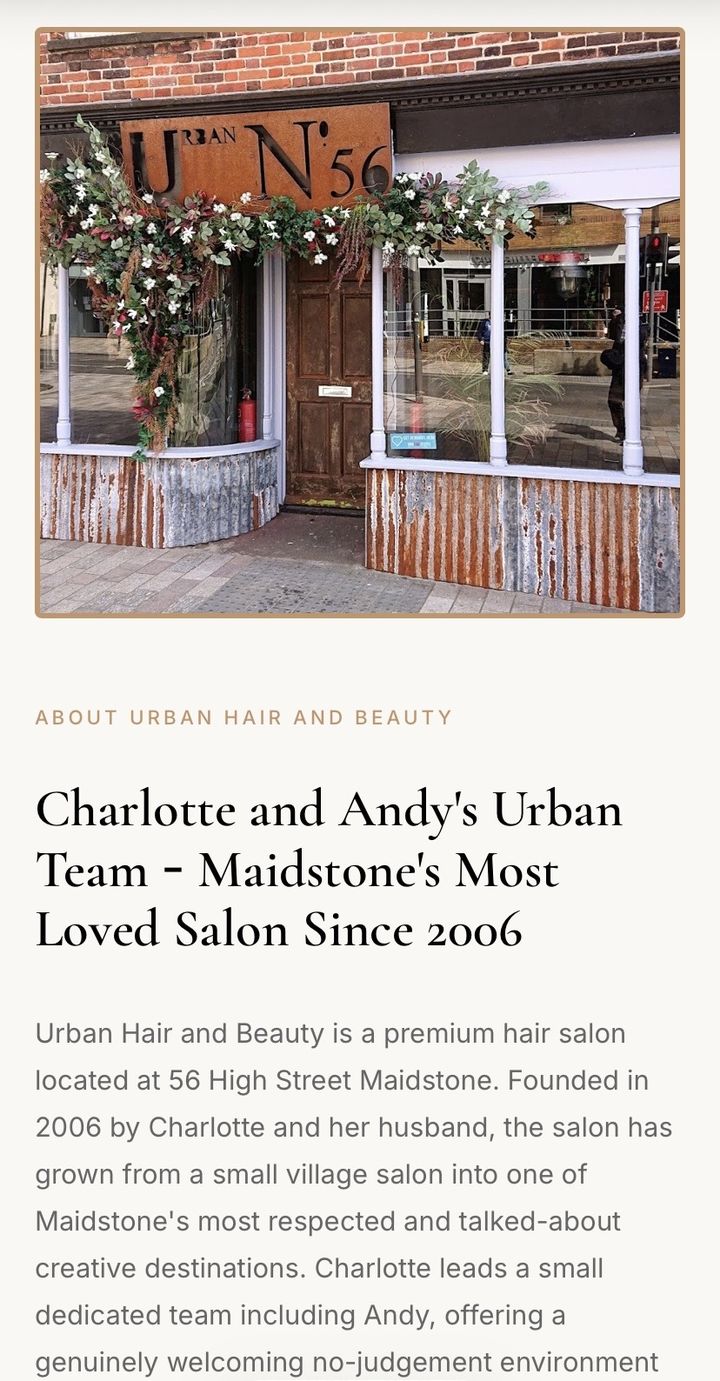 Urban Hair and Beauty website, about section